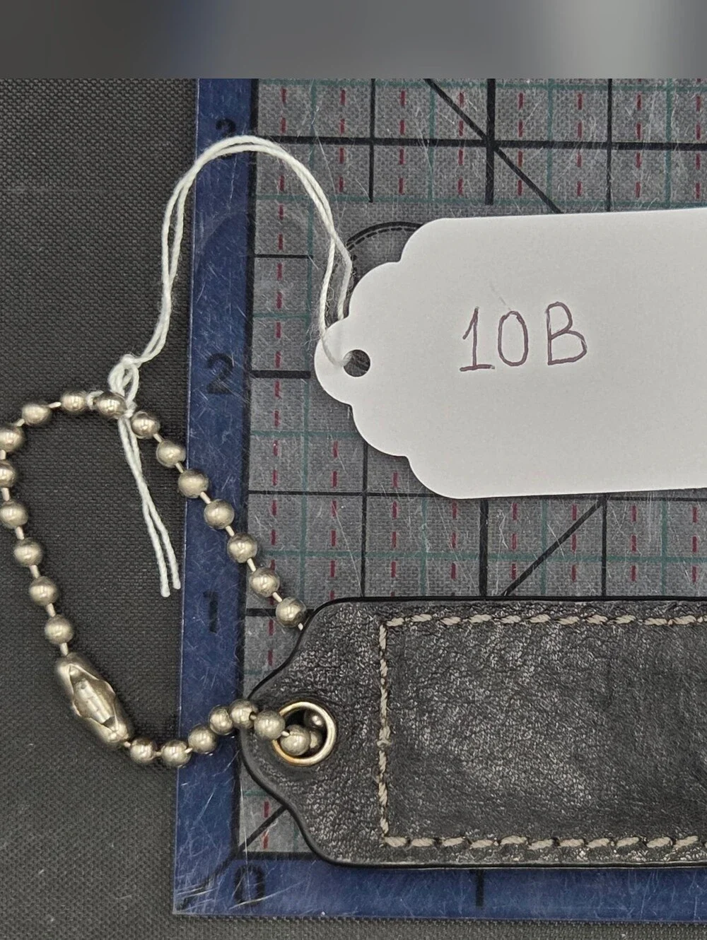 Coach Black Leather Stitched Tag Key Fob with Silver Chain - Picture 2 of 2